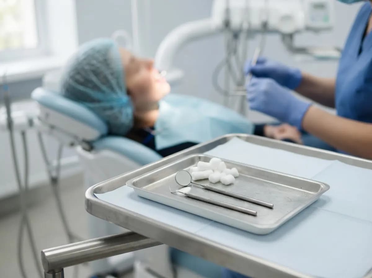Hambaarsti peegel ja sond kandikul ravitooli kõrval
