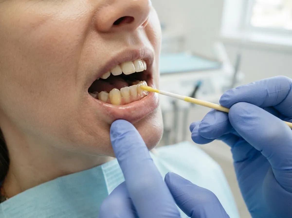 Hambaarst kannab pintsliga fluoriidlakki hammastele