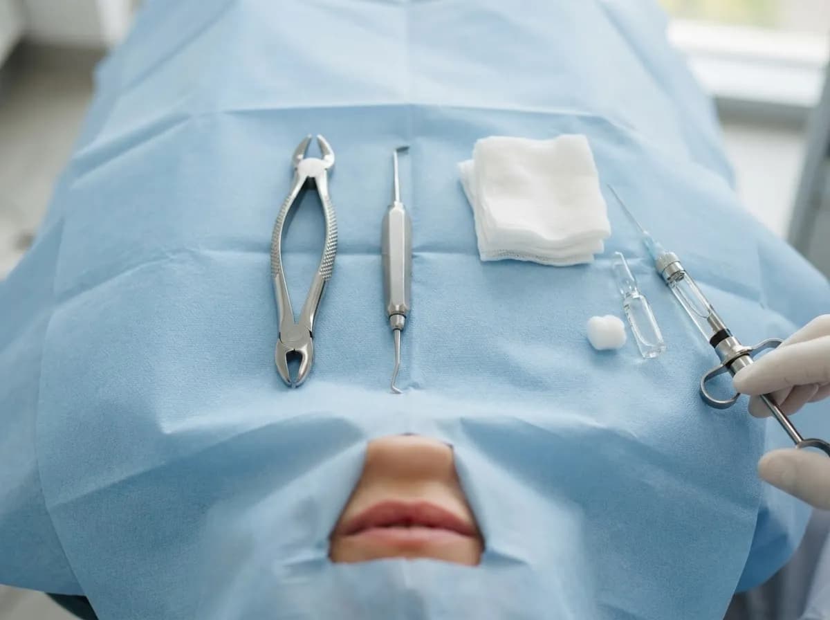 Steriilsed tangid ja kang kandikul enne hamba eemaldamist