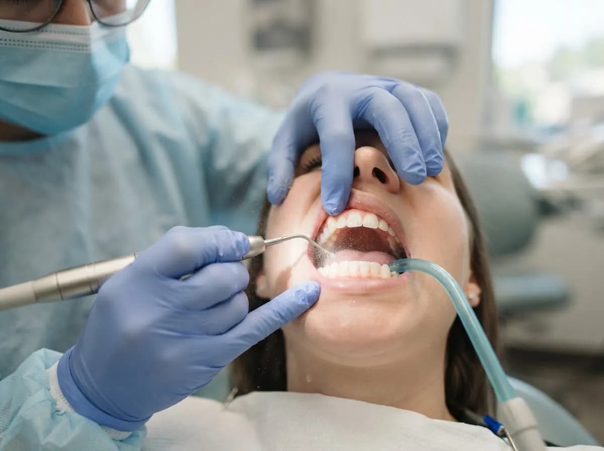 Suuhügienist eemaldab ultraheliotsikuga hambakivi alumistelt esihammastelt