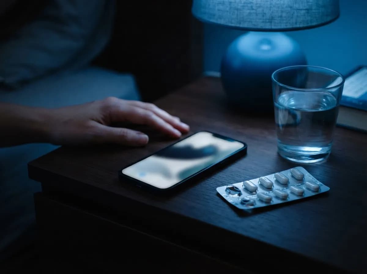 Telefon öökapil öösel, ekraan helendab