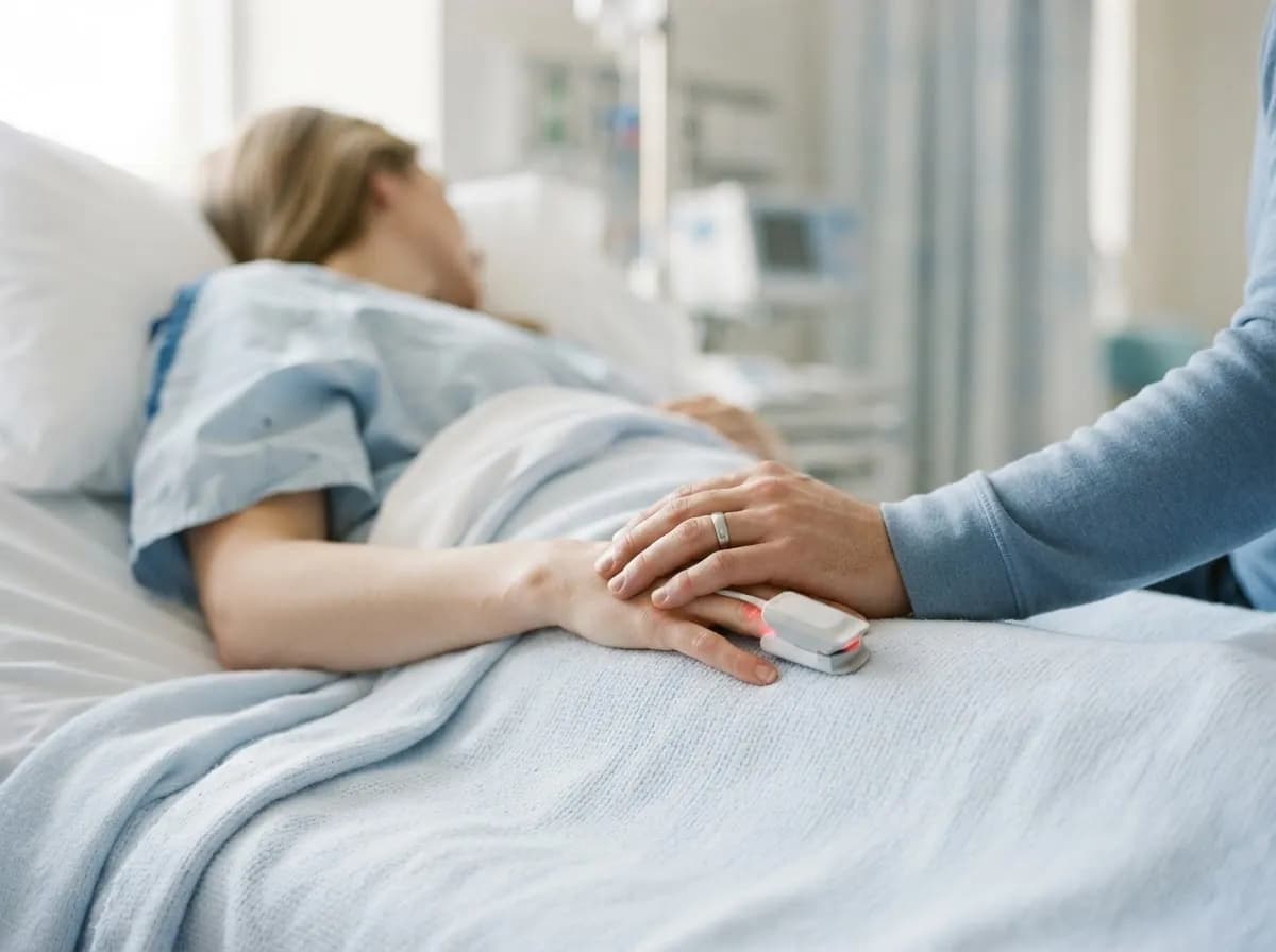Saatja hoiab patsiendi kätt ärkamisruumis